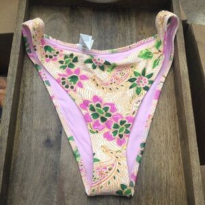 Aerie Pink and Green Floral Bikini Bottom